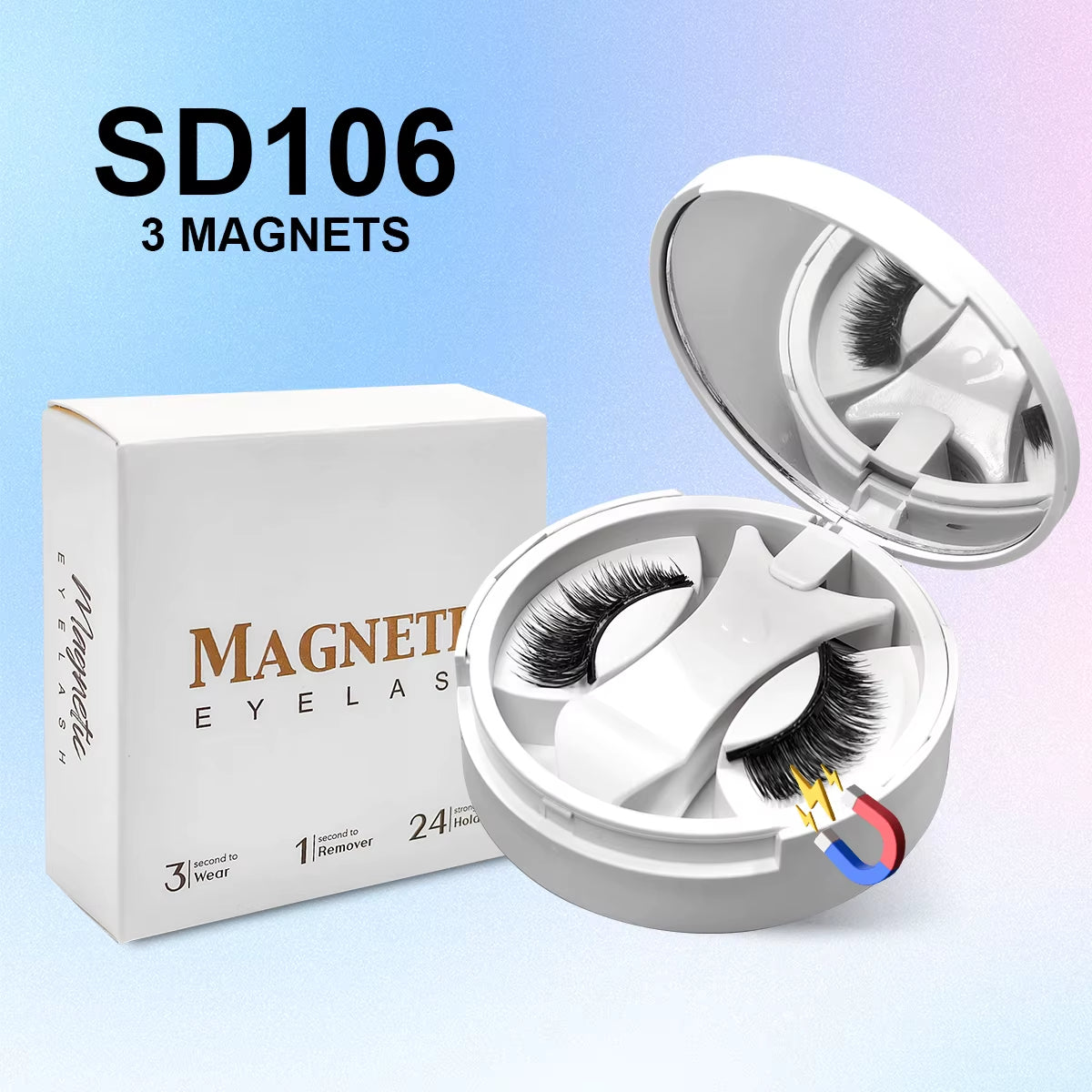 Magnetic Eyelashes Set 1 Pair Reusable No Glue Needed False Eyelashes with Magnetic Tweezers Curly Faux Lashes Makeup Tool