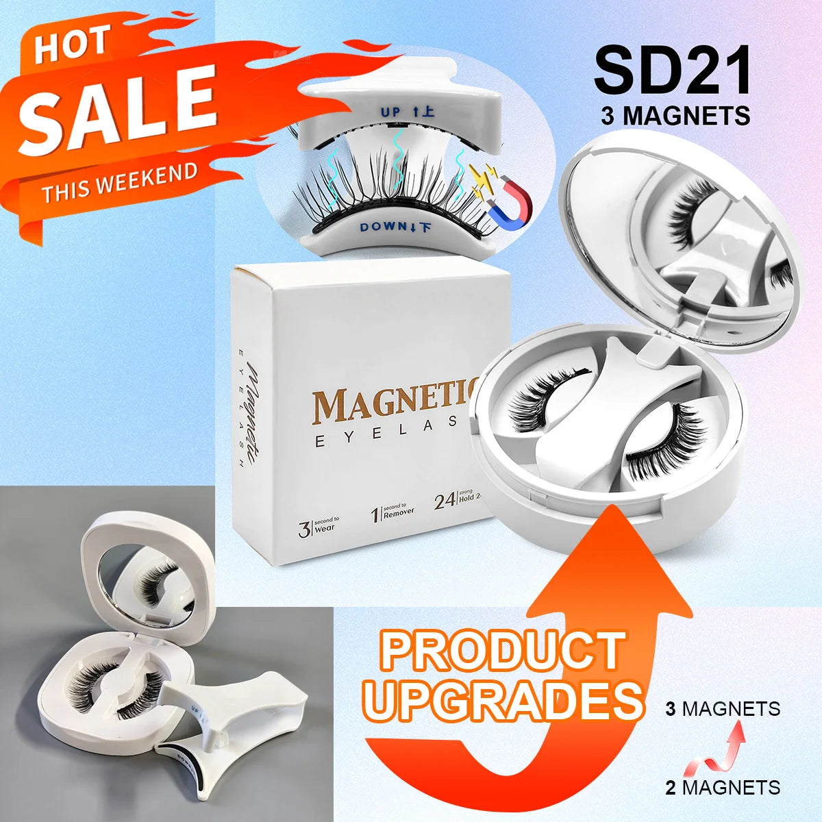 Magnetic Eyelashes Set 1 Pair Reusable No Glue Needed False Eyelashes with Magnetic Tweezers Curly Faux Lashes Makeup Tool