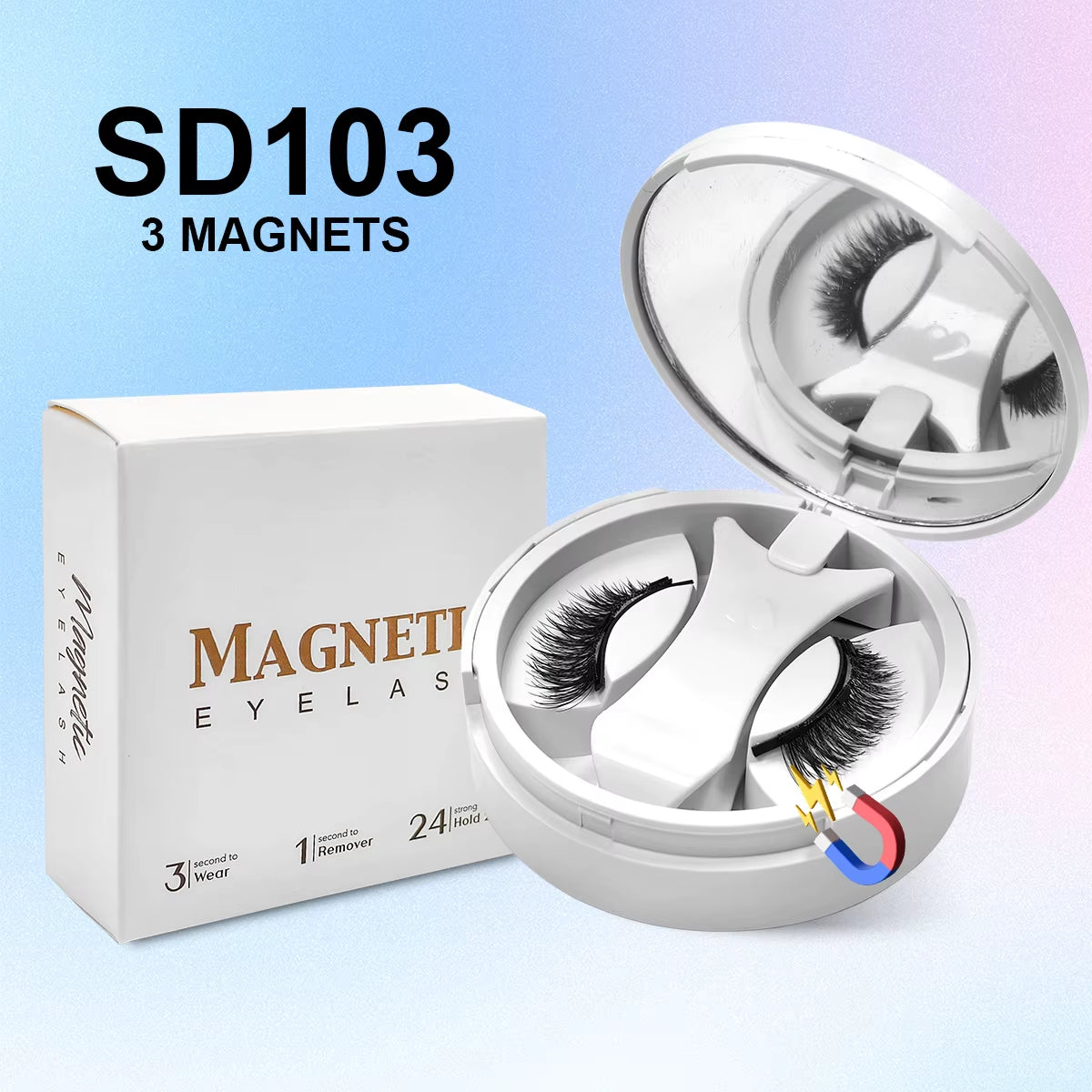 Magnetic Eyelashes Set 1 Pair Reusable No Glue Needed False Eyelashes with Magnetic Tweezers Curly Faux Lashes Makeup Tool