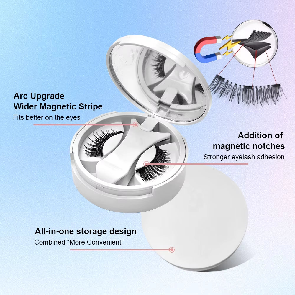 Magnetic Eyelashes Set 1 Pair Reusable No Glue Needed False Eyelashes with Magnetic Tweezers Curly Faux Lashes Makeup Tool